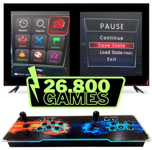 Consola Máquina Arcade con 26800 Juegos Retro y Juegos 3D, con Luces LED, Sistema de Sonido y Joysticks Ovalados (Fire)