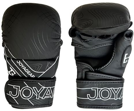 JOYAGEAR - MMA Handschuhe Essential - Schwarz & Weiß in M - Hergestellt aus hochwertigem Kunstleder - Kampfsport Handschuhe für Grappling, Sparring, Training & Wettkämpfe - Mixed Martial Arts