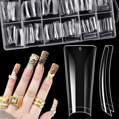 MELLIEX 240 PCS Duck Nail Tips Half Cover Clear Acrylic Nail Tips for Gel Extensions French Y2K Long Wide False Nails Tips Kit, 12 Sizes