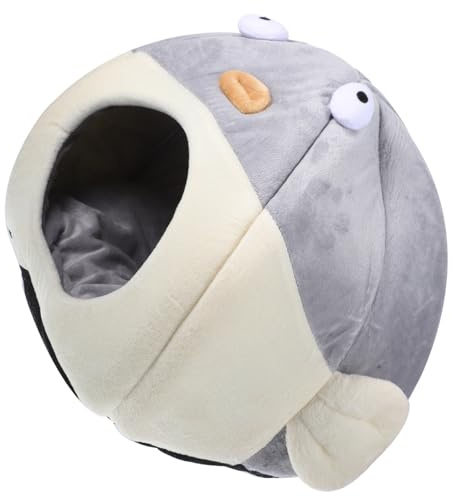 Halbgeschlossenes Katzenbett in Pufferform, Warm, Plüsch