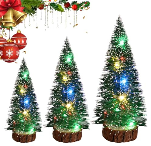 Árbol de Navidad de Mesa - Árbol de Navidad LED de Escritorio de 3 Piezas - Adorno de Escritorio para Dormitorio, estantería, jardín, habitación de niños