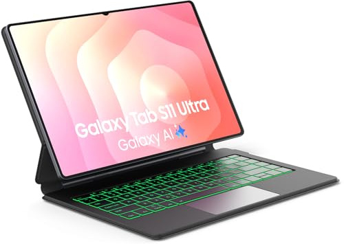 Sackei Keyboard Case for Samsung Galaxy Tab S11 Ultra 14.6'' Magic-Style Floating Cantilever Magnetic Stand, One-Click Dex Mode, AI Key, 3-Level 7 Color Backlit, Multi-Touch Trackpad Charcoal Black
