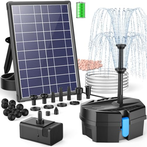 POPOSOAP Solar Pond Filter with Water Fountain, 3600mAh Battery Backup | 8W Solar Water Pump with Filtration System, 8 Spray Modes for Outdoor Small Ponds, Bird Baths, Water Features