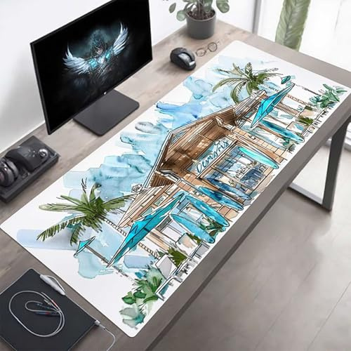 surfen Blau Gaming Mauspad, Mousepad XXL 700x300x3mm, Wasserdicht Anti-Rutsch Schreibtisch Mouse Pad verbessert Präzision und Geschwindigkeit, Gaming Zubehör für Home Zimmer Deko PjY5255 I-M