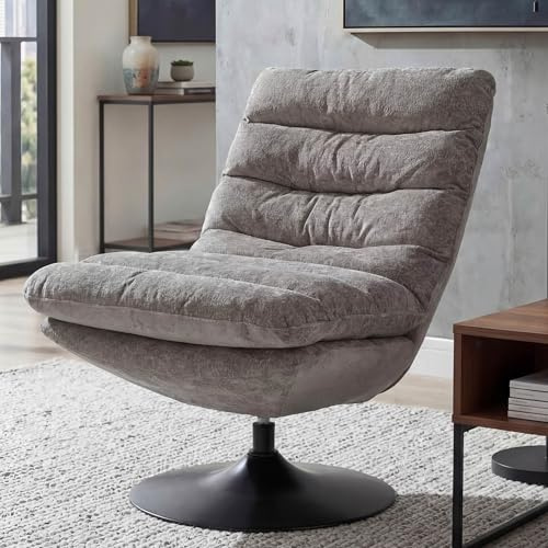 Mendler Loungesessel HWC-Q29, Cocktail-/Polster-/Relaxsessel Sessel drehbar Stoff Chenille (470g/m²) Öko-Tex Stahl - Taupe-Creme
