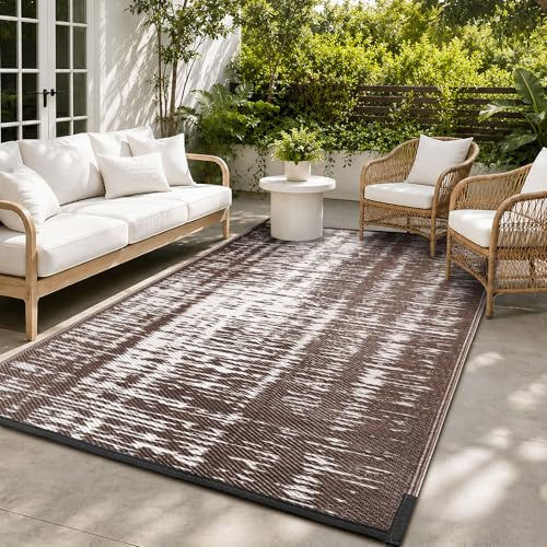 Treeboy Large Outdoor Rug Waterproof Area Rug, UV Resistant Anti-Slip Garden Rugs Lightweight Foldable Easy Clean Plastic Straw Carpet Mat for Camping, Deck, Beach, Backyard, 180 x 270 cm, Coffee