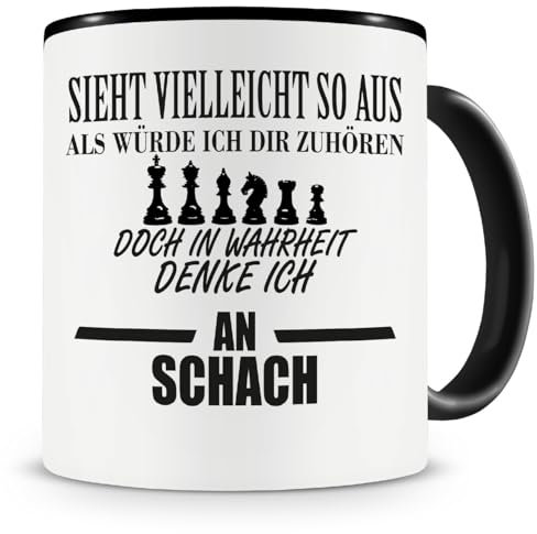 Samunshi® Schach Tasse mit Spruch Geschenk für Mann Frau Oma oder Opa Kaffeetasse groß Lustige Tassen zum Geburtstag schwarz 300ml