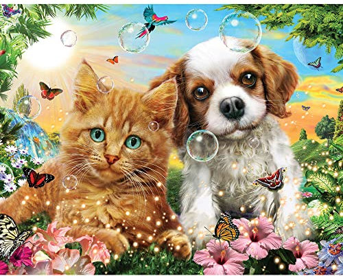 Bits and Pieces - 200 Large Piece Jigsaw Puzzle - Kitten and Puppy - 200 pc Cat and Dog Jigsaw by Artist Adrian Chesterman - 15 x 19 (48 cm x 38 cm)