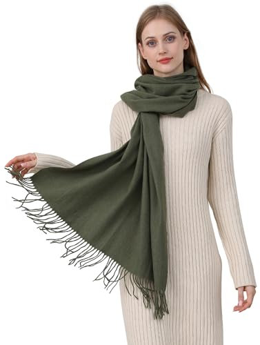 Best World 4 Yu Womens Winter Shawls Warm Casual Scarf Solid Pashmina Tassel Style Stoles for Wedding Party(Army Green)