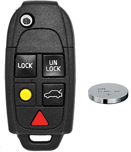 Auto Schlüssel Funk Fernbedienung 1x Gehäuse 5 Tasten + 1x Rohling NE66 + 1x CR2032 Batterie für Volvo