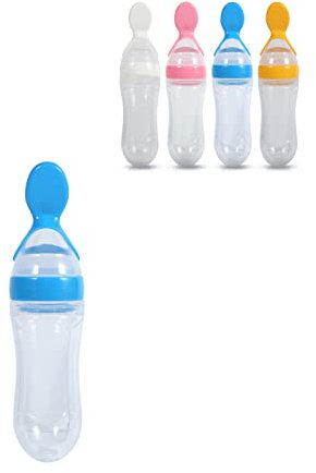Cuchara Dispensadora de Comida de Silicona, Haofy 90 ml Bebe Biberón con Cuchara, Biberón de Alimentación A Prueba de Fugas para Infantil Bebés y Niños Pequeños Alimentador, Azul