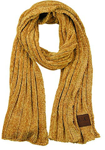 C.C Großer und langer Strickschal für Damen, weiche und warme Rippen Chenille, Senfgelb