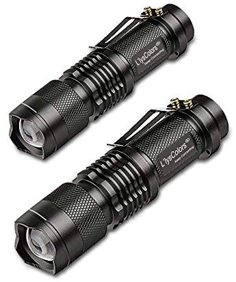 L'lysColors (2 Stück) Starke Mini CREE LED Taschenlampe Handlampe (350 Lumen, Zoombar, 3 Modus)