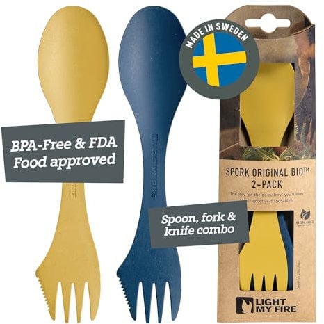 Light My Fire Spork Original Göffel 2-Pack 3-in-1 Campingbesteck - Löffel, Gabel, Messer - Reisebesteck - BPA-Frei & Bio-Basierter Kunststoff
