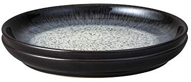 Denby - Halo Coupe Medium Plates Set of 2 - Reactive Glaze Dishwasher Microwave Safe Crockery 21cm - Black, Grey Ceramic Stoneware Tableware - Chip & Crack Resistant