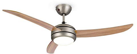 KLARSTEIN El Paso – ventilador de techo, 2 en 1: ventilador y lámpara de techo, 132 cm de diámetro, 3 aspas, caudal de 10.344 m³/h, 3 velocidades, Arce