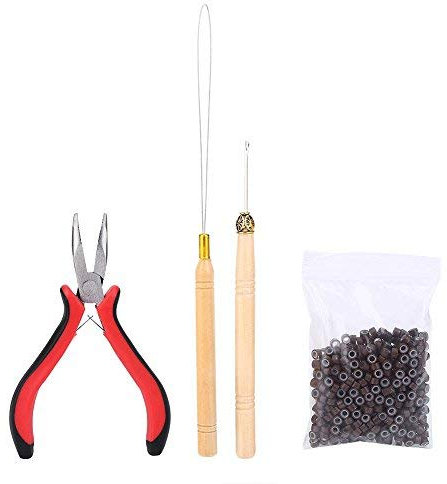 Redlution Hair Extension Kit, Wig Connector Kit Pliers Hook Loop Tip with 500Pcs Micro Rings Hair Extension Accessories (Brown)