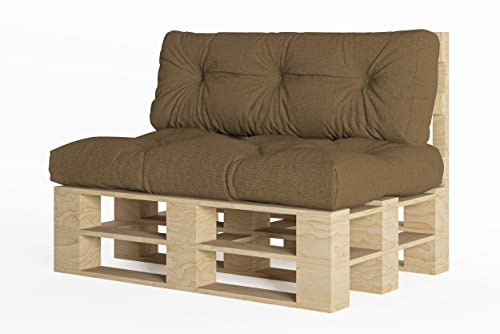 chilly pilley® Palettenauflage UV Wasserabweisend Leinenoptik Schaumflocken Palettenkissen auf Palettensofa Palettenpolster auf Palettenmöbel Rückenlehne Sitzkissen (2er Set Braun)