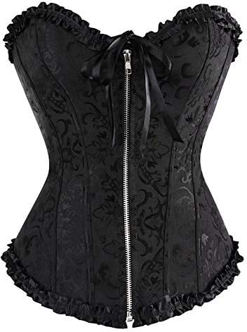 Jutrisujo Schwarz Korsett Damen Corsage Corset Bustier Reißverschluss Blumen Gothic Halloween Renaissance 2XL