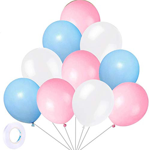 Yiran Lot de 30 ballons en latex avec 1 ruban pour fêtes d'anniversaire, mariages, anniversaires de mariage et décorations de fête - Bleu, rose et blanc - 30,5 cm