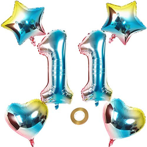 Luftballons Zahl 11 Nummer 11 Luftballon Regenbogen 11 Zahlenballon Folienballon 32 inch 80 cm XL für Mädchen Junge,Riesen Aufblasbar herz Helium Folienballon Stern Ballons Geburtstag Party Deko (11)