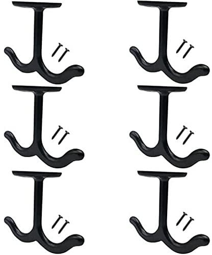 NNNJunhua Zinc Alloy Ceiling Double Hook Cabinet Wardrobe Coat Towel Hat Hook Hooks Under Cabinet Shelf 6 Pieces (Black)