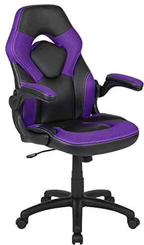 Flash Furniture X10 Gaming-Stuhl, Rennsport-Design, Bürostuhl, ergonomischer PC-Drehstuhl, verstellbar, mit hochklappbaren Armlehnen, violettes/schwarzes LeatherSoft