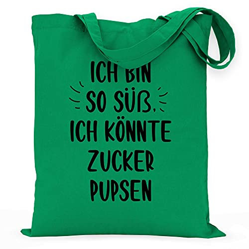 wowshirt Stoffbeutel Ich Bin so süß ich könnte Zucker pupsen Sarkastisch Spruch, Farbe:Kelly Green