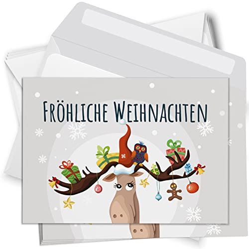 Einladungskarten Manufaktur Hamburg 10 moderne Weihnachtskarten mit Umschlag - Motiv Niedlicher Elch - Design-Karten zu Weihnachten im Set