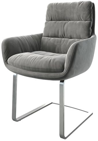 DELIFE Schwingstuhl Abelia-Flex mit Armlehnen Freischwinger flach Edelstahl Samt Grau
