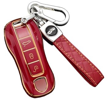 ontto TPU Autoschlüssel Hülle Passt für Porsche Cayenne 958 911 996 Macan Panamera 997 924 987 987 GT3 Cayman Fernbedienung Cover Schlüsselanhänger Schutzhülle Schlüsselcover Schlüsselbox-Rot