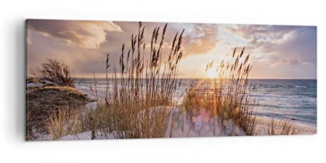 ARTTOR Leinwandbild 140x50cm Wandbild Landschaften Maritim - 4710 | Westen An Der Strand Panorama Groß XXL Wanddekoration Wohnzimmer Schlafzimmer Wanddeko Wand Kunstdruck Wandkunst ARTTOR