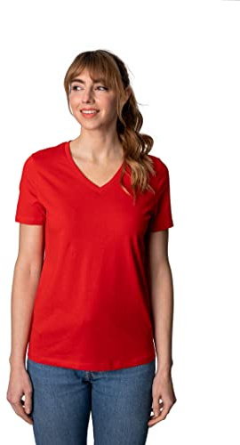tex leaves Camiseta Cuello Pico Regular Fit para Mujer - 100% Algodón (M, Rojo)