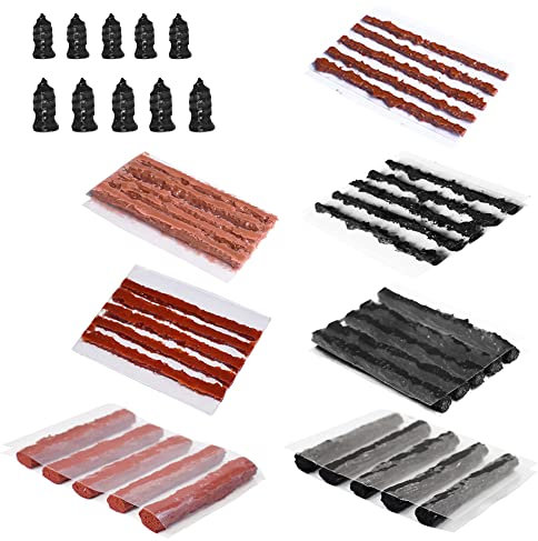 Pirhosigma 40 pcs for 8 kinds Bike Tubeless Tire Repair Kit Strips Rope Refills Plugs 1.5/3.5/6 mm Puncture Flat Vacuum Tire Repair Rubber Nail Self-Tapping Screw for Auto Car Motorcycle Bike