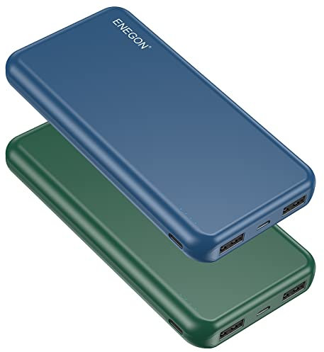 ENEGON Power Bank, Paquete de 2 baterías portátiles 10000mAh Slimmest Bateria Externa Carga Rapida, 2.4A USB C Cargador Portatil 3 Puertos Powerbank para iPhone, iPad, Galaxy S9, tabletas y más.