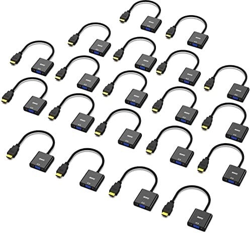 Adaptateur HDMI vers VGA, BENFEI Lot de 20 adaptateurs HDMI vers VGA plaqués Or (mâle vers Femelle) pour Ordinateur, PC, Moniteur, projecteur, HDTV, Chromebook, Raspberry Pi, Roku, Xbox et Plus Encore