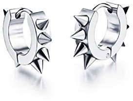 Goth Rivet Ahle Spike Huggies Piercing Creolen für Männer, Creolen Huggie Ohr Ohrstecker Schmuck, Edelstahl Punk Ohrstecker Hypoallergen, Einzigartige Ohrringe Geschenk für Männer Jungen (Silber)