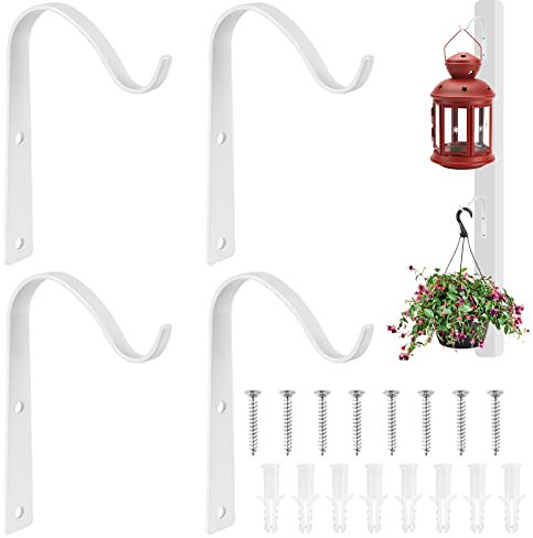 Blumenampel Halterung, 4 Stück Pflanzenhalter Wand, Pflanzen Kleiderbügel Wandhaken, Wandhalter Haken, Laternenhalter Eisen Wandhaken für Blumenkörbe, Hängekörbe, Laternen, Vogelhäuschen, Windspiele
