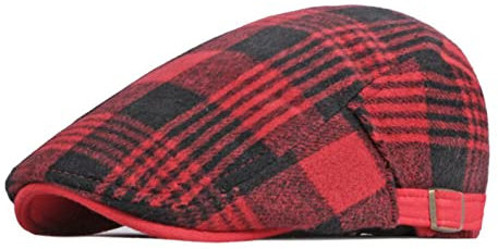 QI YUAN Baskenmütze Winter Flat Caps Herren Schirmmütze Kariert Barett Cap Newsboy Kappe (Rot)