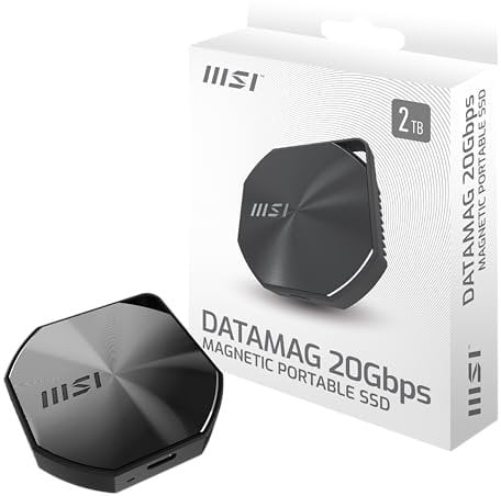 MSI DATAMAG 20Gbps 2TB - Disque SSD Externe Portable magnétique USB Type-C pour PC/Mac/iPhone/Android/Console, Capacité 2 to, 1600MB/s en Lecture & 1500MB/s en écriture - Garantie 5 Ans (480 TBW)