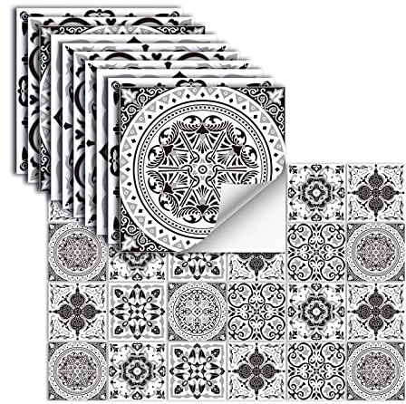 24 Piezas Azulejos Adhesivos Vinilo Autoadhesivo Pegatinas De Pared Impermeables Para Cocina Baño Azulejo Pared Chimenea Armario Pegatinas Decorativas,HZ-40,20x20cm