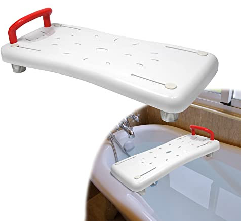 TRMLBE Badewannensitz Senioren Badewannenbrett Kunststoff Weiß mit Seifenablage und Rot Griff Badebretter Sitzbrett Wannensitz 70cm lang für Badewanne Badezimmer, tragkraft 150 kg