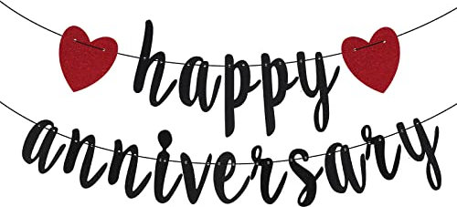 AIBAOBAO Happy Anniversary Bunting Banner, Happy Anniversary Party Dekorationen, Happy Anniversary Banner Wimpelkette Girlande Hängedeko mit Herzen für Jubiläum Jahrestag Hochzeit Party Zeremonie