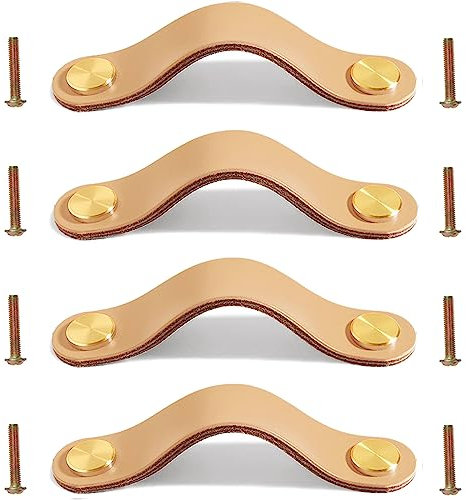 Ledergriffe für Möbel 4 Stück ledergriffe für schränke, schubladengriffe leder, ledergriffe kleiderschrank, leder handgriffe für Küche, Bad, Schränke, Kommode, Holz, Kleiderschrank, 16,8cm