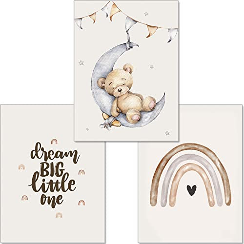 artpin® Poster 3er Set Kinderzimmer, Bilder Babyzimmer, grau beige Baby Mond K1
