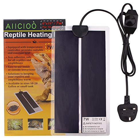 AIICIOO Reptile Heating Mat Vivarium Heating Pad with Temperature Adjustment for Removable Terrarium Under Tank Adjustable Warmer for Tortoise Snakes Lizard Gecko Hermit Crab(7W, 6x11 inches)