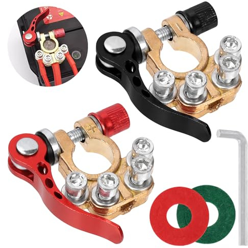 Swpeet 5Pcs Car Battery Terminal Connectors, 4 Way Positive and Negative Pole Quick Disconnect Car Battery Terminal Kit Contains 2Pcs Anti-corrosion Washer and 1Pc Hex Wrench for SAE/JIS Type A Posts