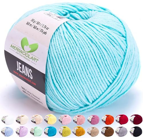 MeriWoolArt® Ozean Baumwollgarn zum Stricken und Häkeln, Textilgarn, Stoffgarn, Baby Wollgarn für Handarbeiten, Babykleidung, Amigurumi, Babydecke, Pullover, Mützen und Accessoires