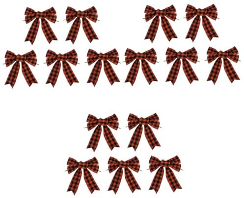 ABOOFAN 15 STK Weihnachtsbogen Bogenknoten-anhänger Glitzerschleifen Weihnachtsschleifen Weihnachtsschleife Karierte Schleife Baumspitzen Weihnachtsdekor Zylinder Polyester Weihnachtsbaum