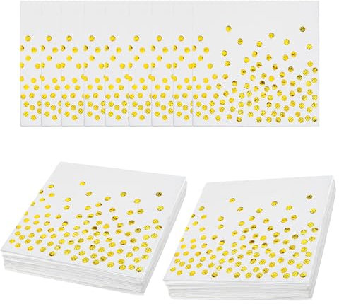 Servietten Gold Dots, 33 x 33cm Goldfolien Punkte,2-lagig Golden Foiled Papierservietten Paper Napkins für Hochzeit Feiertagsfeier,60 Stücke(Gold+Weiß)